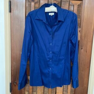 Royal blue fitted cotton blouse, wrinkle free